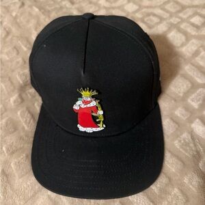 Men's Black Cap with Cartoon King Design